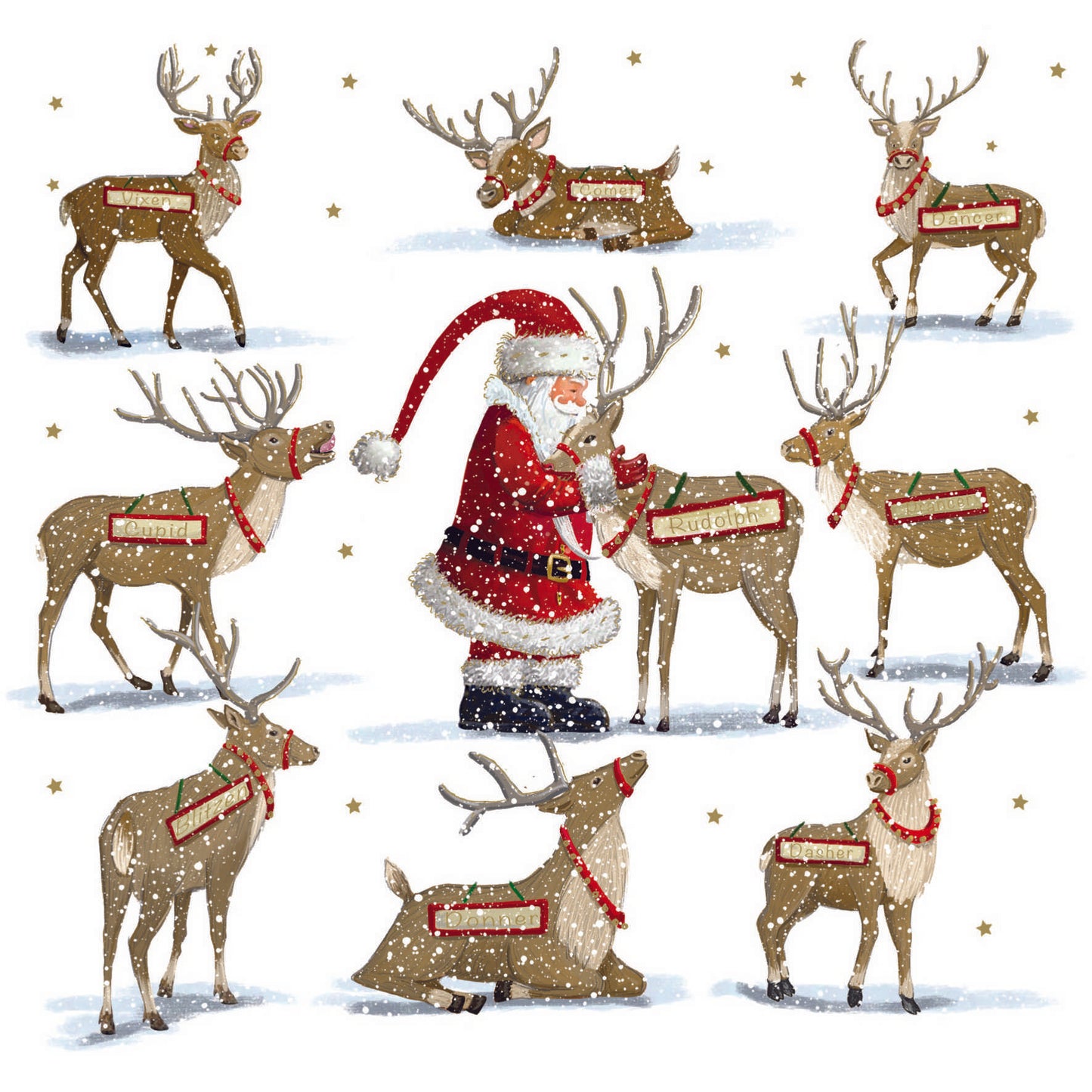 Santa Feeding The Reindeer Christmas Cards - Pack of 10