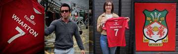 Brain Tumour Research supporter Nicola Wharton with football shirt signed by actor and Wrexham AFC owner Rob McElhenney