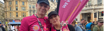 James and Michelle Rodd after running the London Marathon for Brain Tumour Research in 2023 in memory of son George 