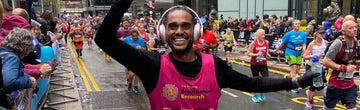 Brain Tumour Research Support Ambassador and brain tumour patient Sam Suriakumar running the London Marathon supports Wear A Hat Day