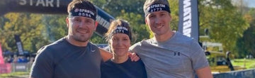  Brain Tumour Research supporter Edward Lewis, right, with brother Chris Lewis and sister Emma Eynon who will run the TCS London Marathon 2024 together