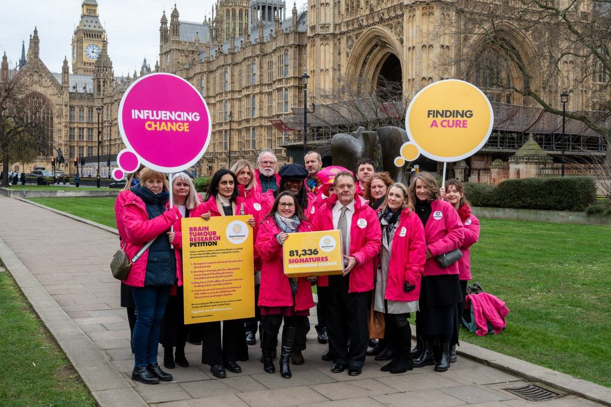 Brain Tumour Research campaigners in front of Parliament