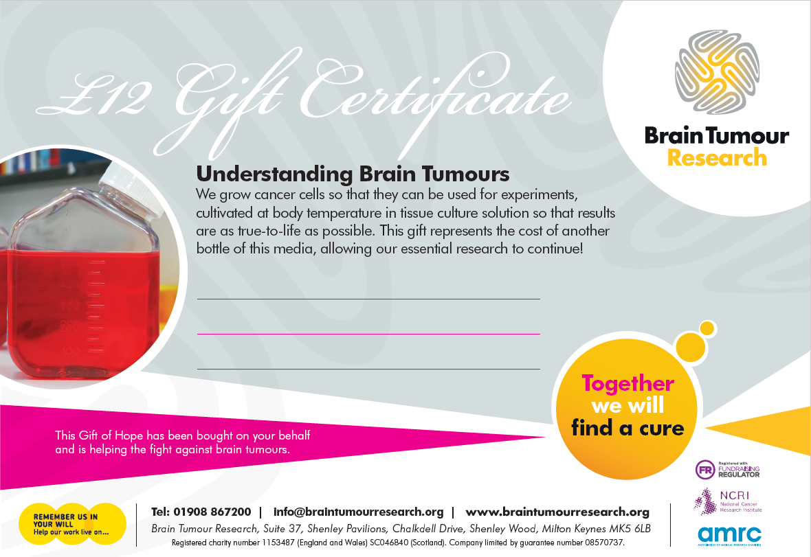 £12 Gift Certificate | Brain Tumour Research