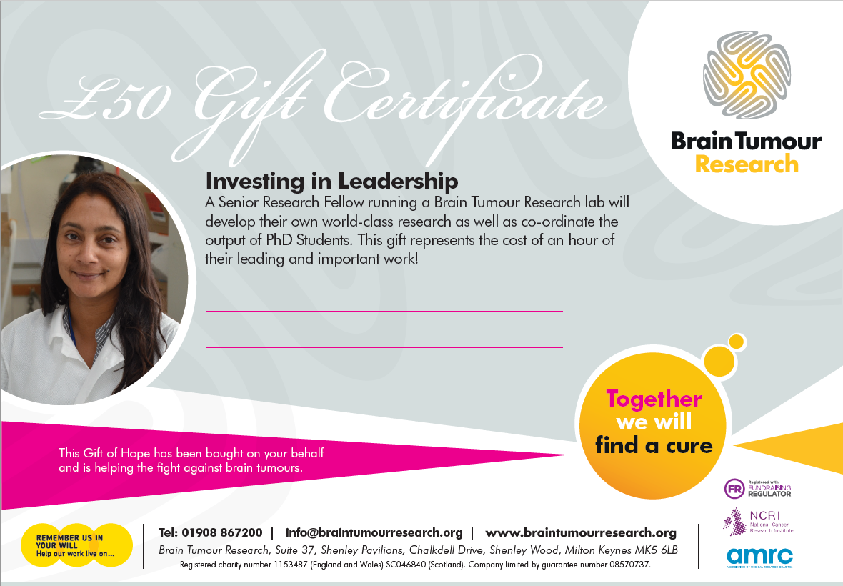 £50 Gift Certificate | Virtual Gift | Brain Tumour Research 