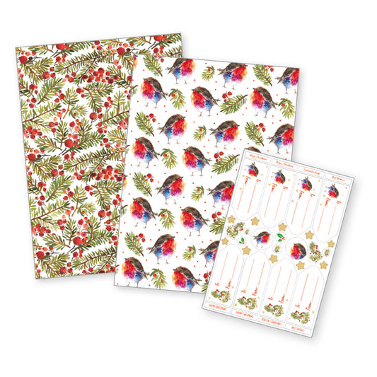 Fluffy Robins and Berries Gift Wrap and Tags | Brain Tumour Research