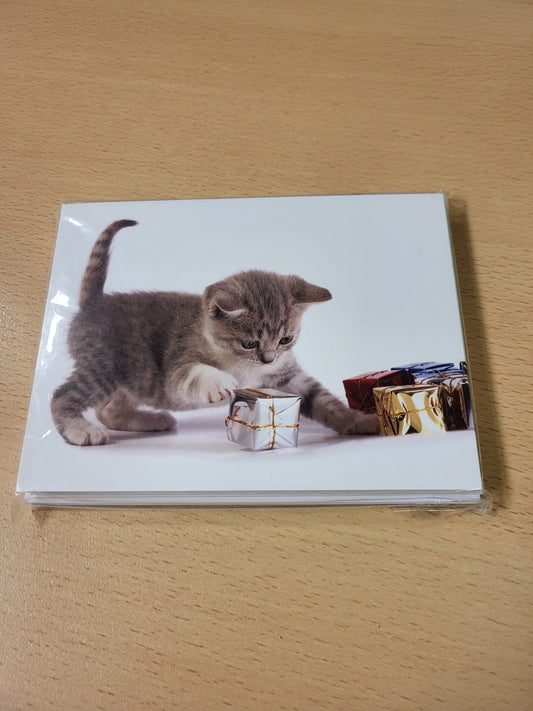 Kitten Plays with Gifts Christmas Cards - Pack of 10